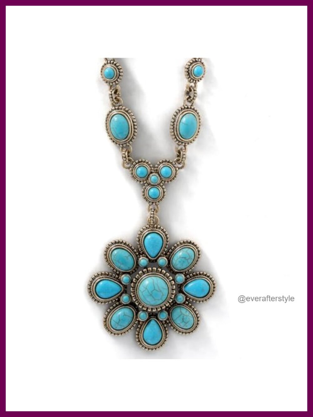 Turquoise Stone Flower Pendant Necklace 16" Gold-Tone Chain Extender Adjustable